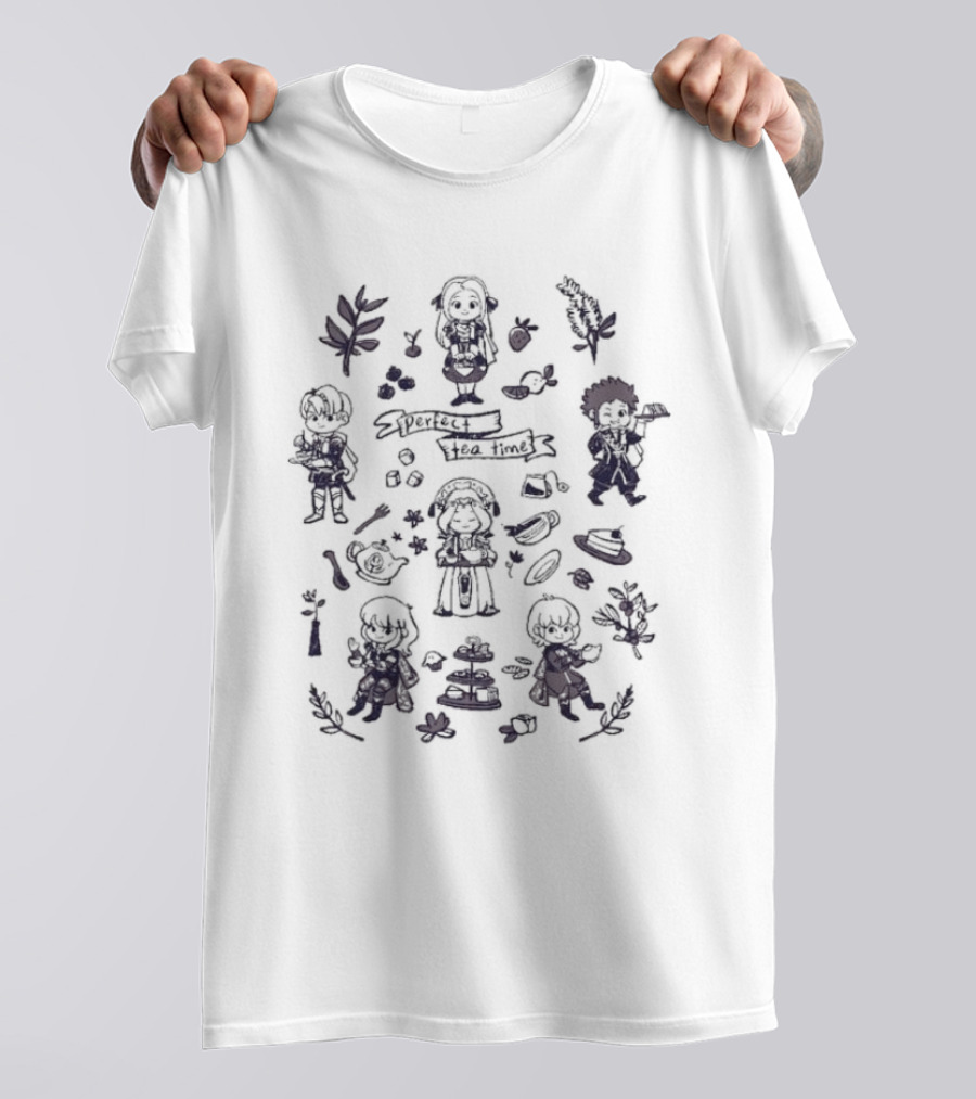 Perfect Tea Time Jess Rojo Characters Tea Set And Leaves T-Shirt