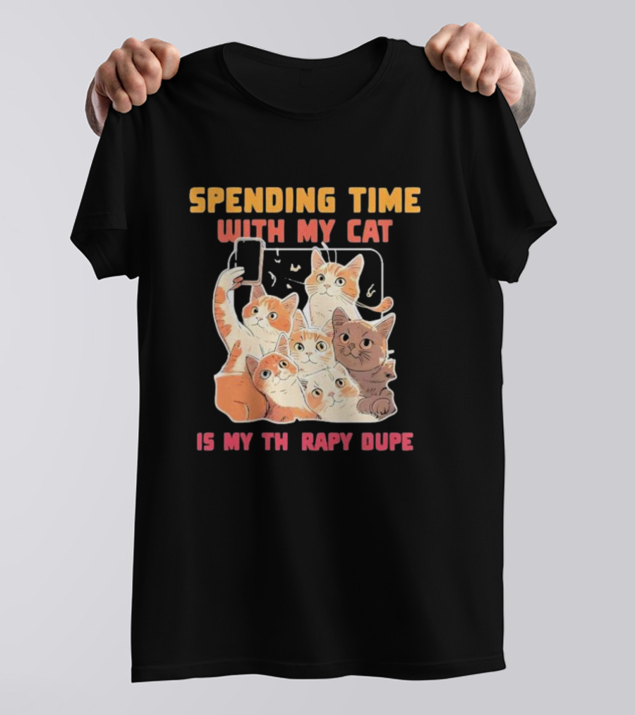 Spending Time With My Cat Is My Therapy Dupe Vintage Cats Taking Selfie T-Shirt