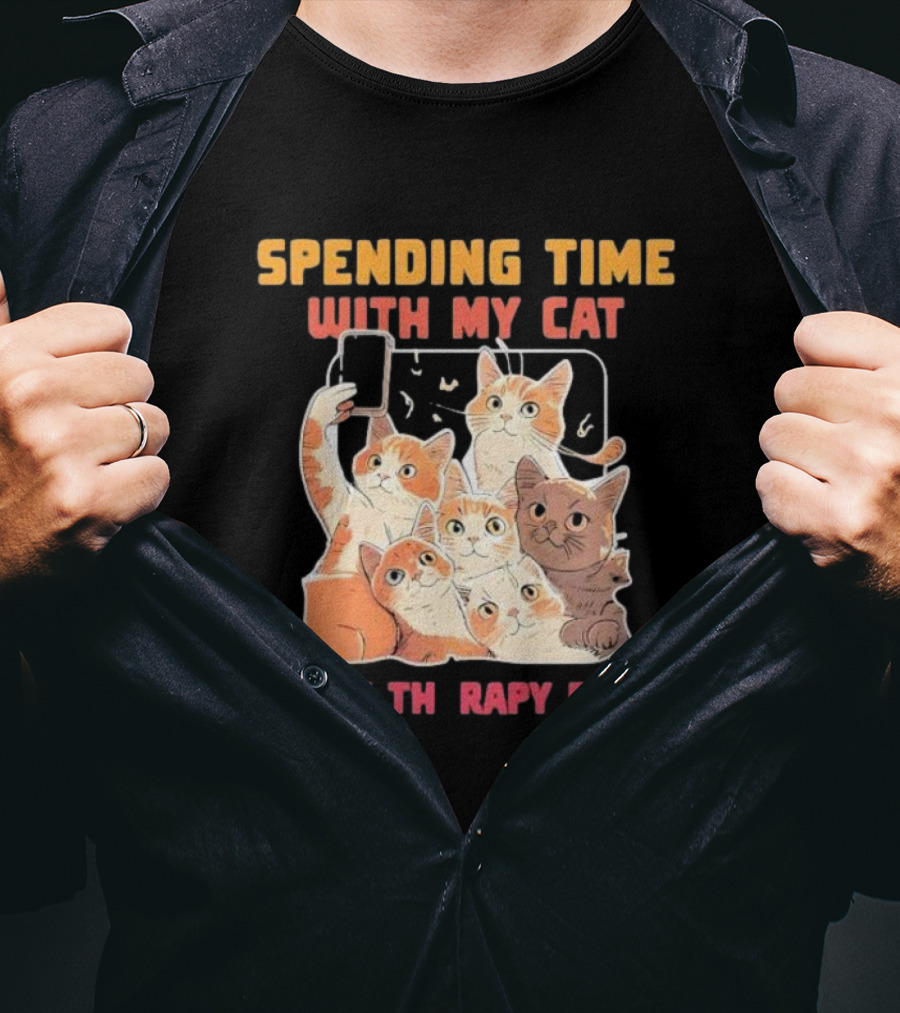 Spending Time With My Cat Is My Therapy Dupe Vintage Cats Taking Selfie T-Shirt
