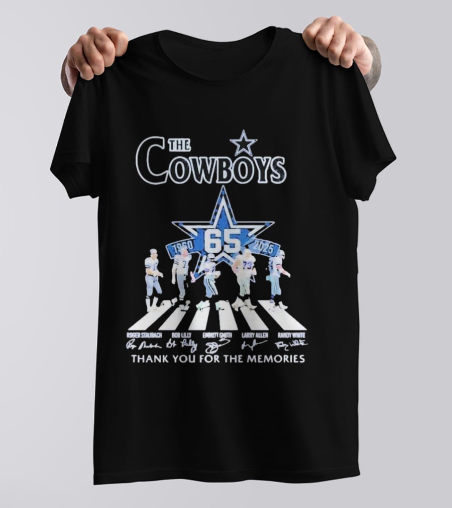 The Cowboys 65 Years 1960-2025 Thank You For The Memories Roger Staubach Emmitt Smith Bob Lilly Larry Allen Randy White T-Shirt