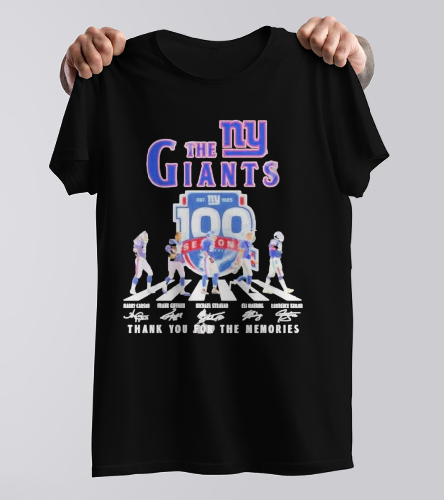 The New York Giants Celebrating 100 Seasons With Icons And Signatures Thank You For The Memories T-Shirt