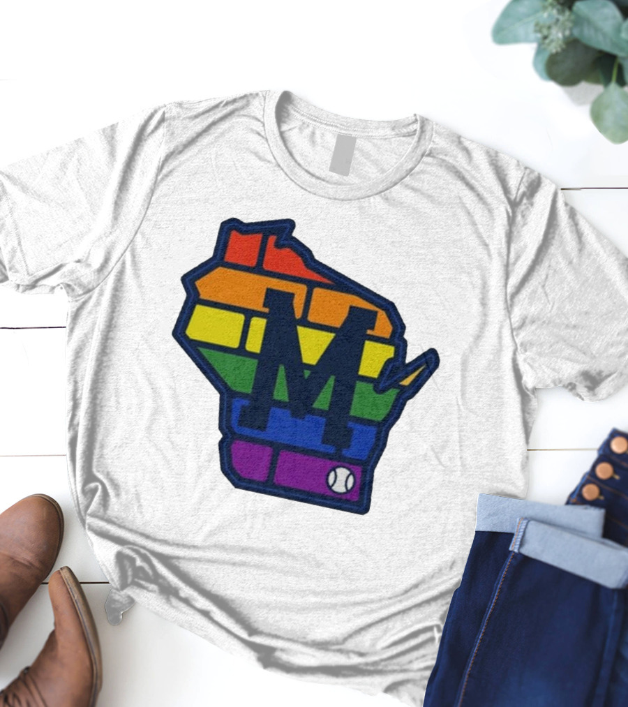 Aurora Health Care Brewers Pride Rainbow Wisconsin Baseball T-Shirt