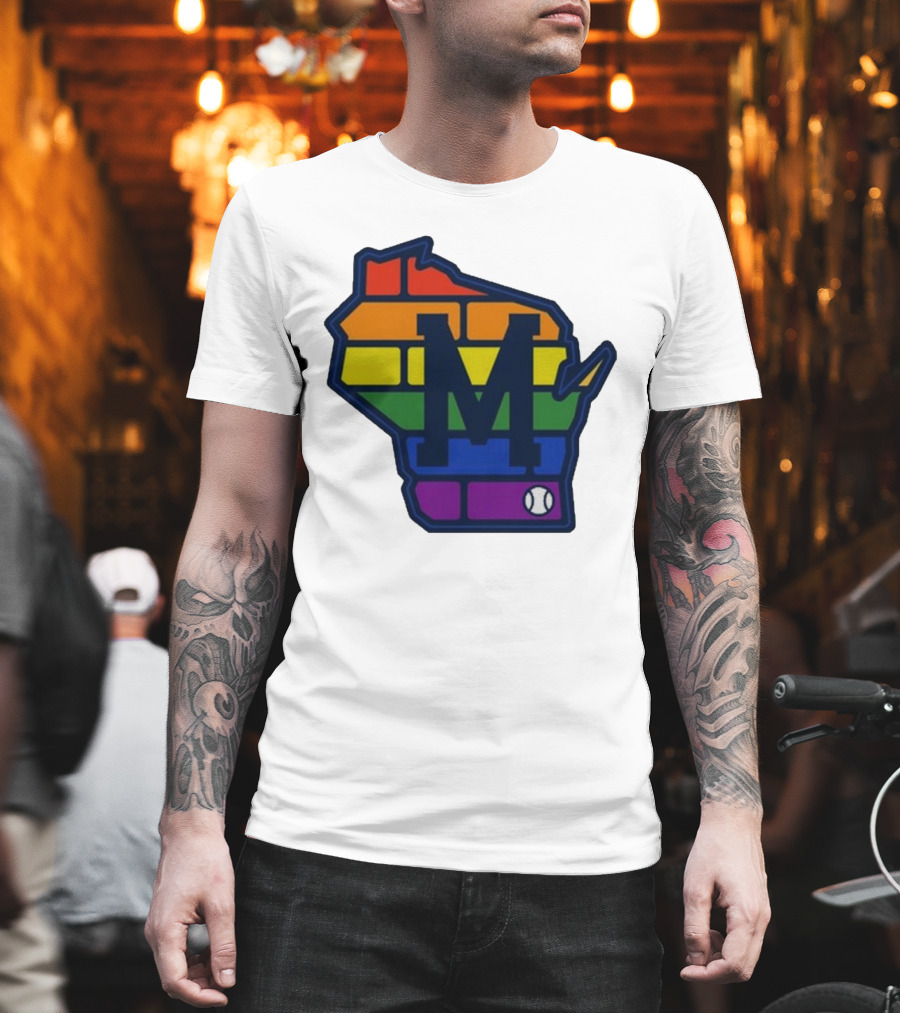 Aurora Health Care Brewers Pride Rainbow Wisconsin Baseball T-Shirt
