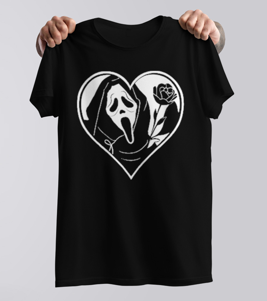 Badassmommy Ghostface Scream Skeleton With Rose In Heart T-Shirt