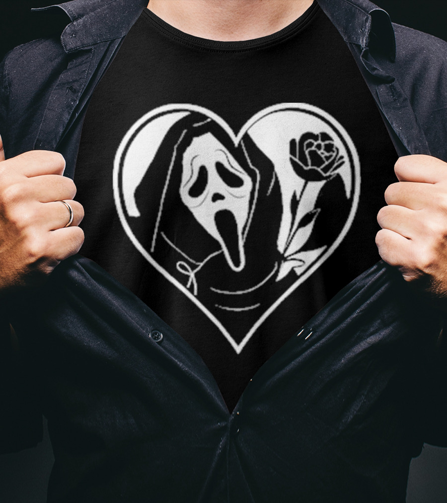 Badassmommy Ghostface Scream Skeleton With Rose In Heart T-Shirt