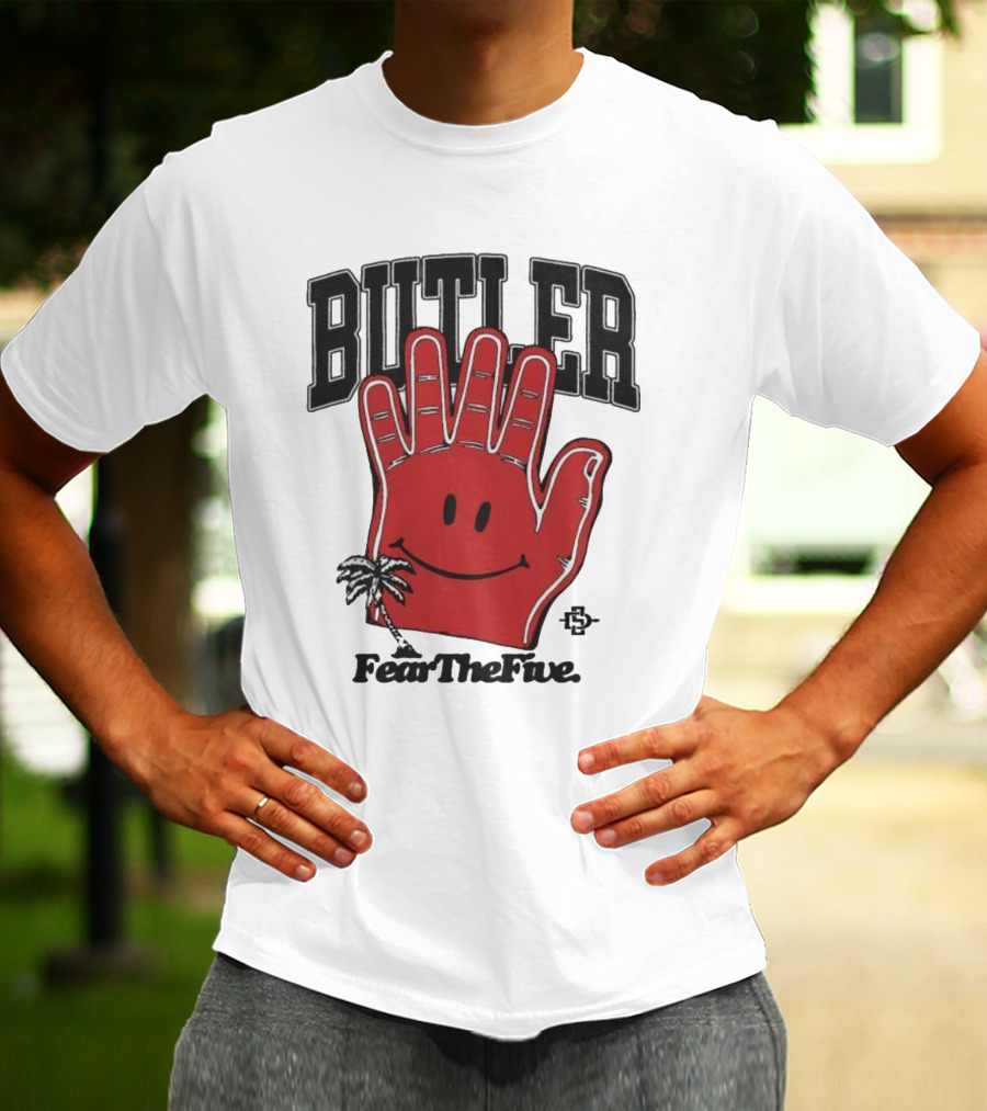 Butler Fear The Five SDSU Smiley Hand Palm Tree T-Shirt