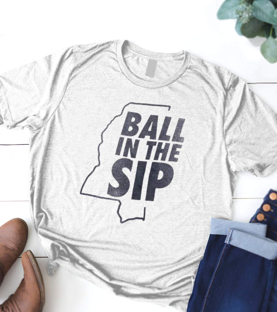 Ball In The Sip Mississippi Outline Lane Kiffin T-Shirt