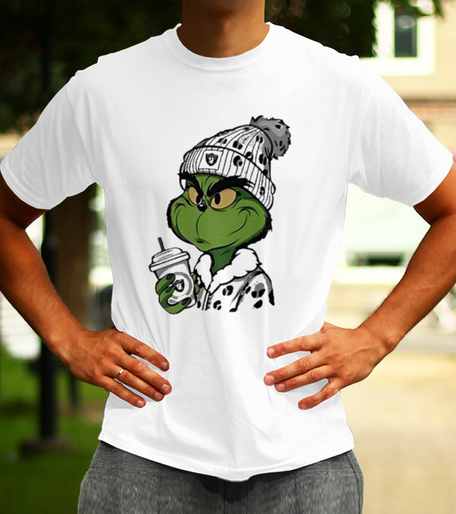 Las Vegas Raiders Grinch Drinking Coffee T-Shirt