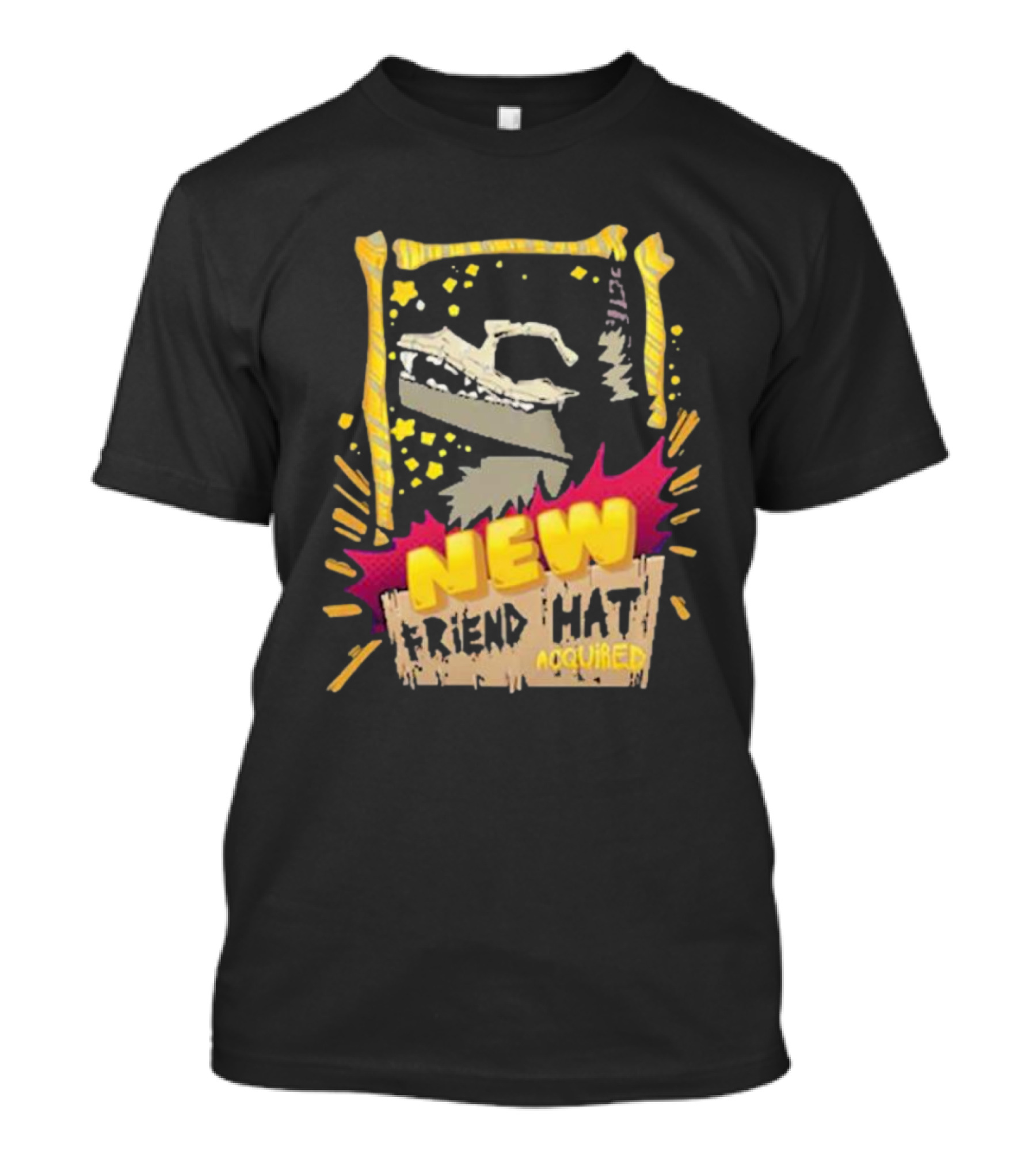 New Friend Hat Acquired Crocodile Frame Yellow Bites Playful Pixels T-Shirt