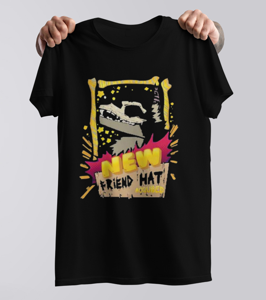 New Friend Hat Acquired Crocodile Frame Yellow Bites Playful Pixels T-Shirt