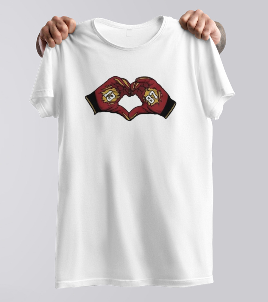 Nazeeh Johnson And Travis Kelce Kansas City Chiefs Heart Hands 13 87 T-Shirt