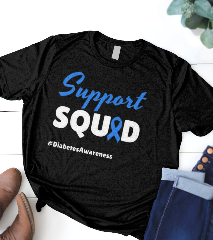 Support Squad Blue Ribbon #DiabetesAwareness T-Shirt