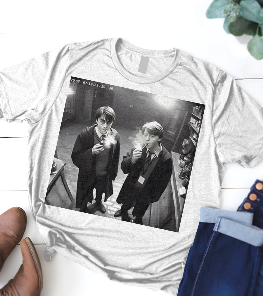 Harry And Ron Smoking Hogwarts CCTV Aesthetic T-Shirt