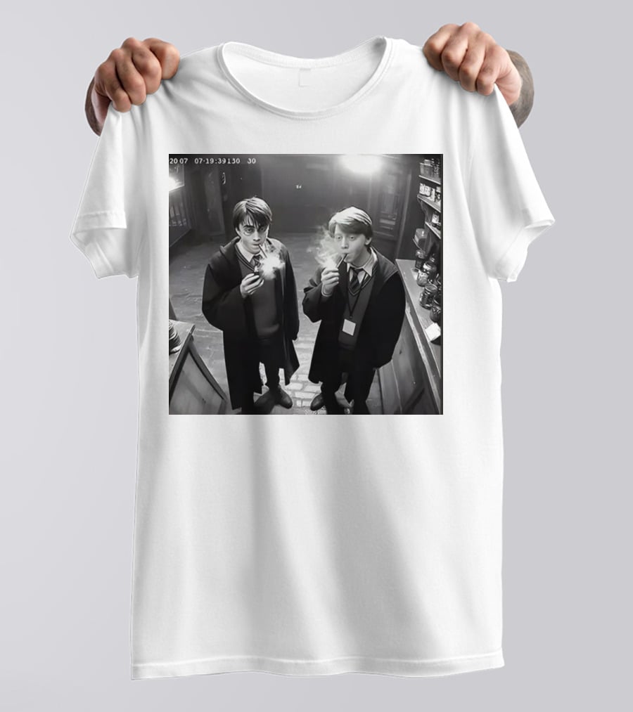 Harry And Ron Smoking Hogwarts CCTV Aesthetic T-Shirt