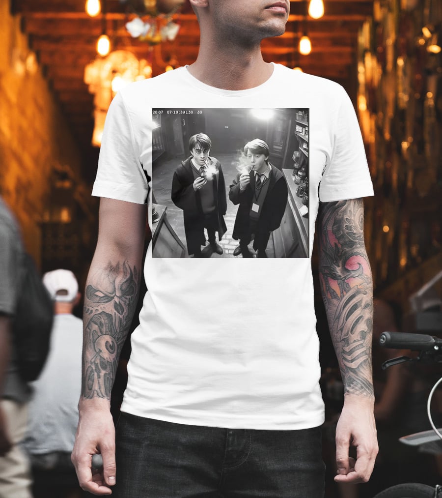 Harry And Ron Smoking Hogwarts CCTV Aesthetic T-Shirt