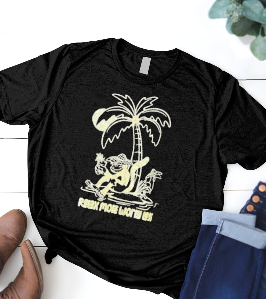 Relax More Worry Less Monkey Under Palm Tree With Drink T-Shirt