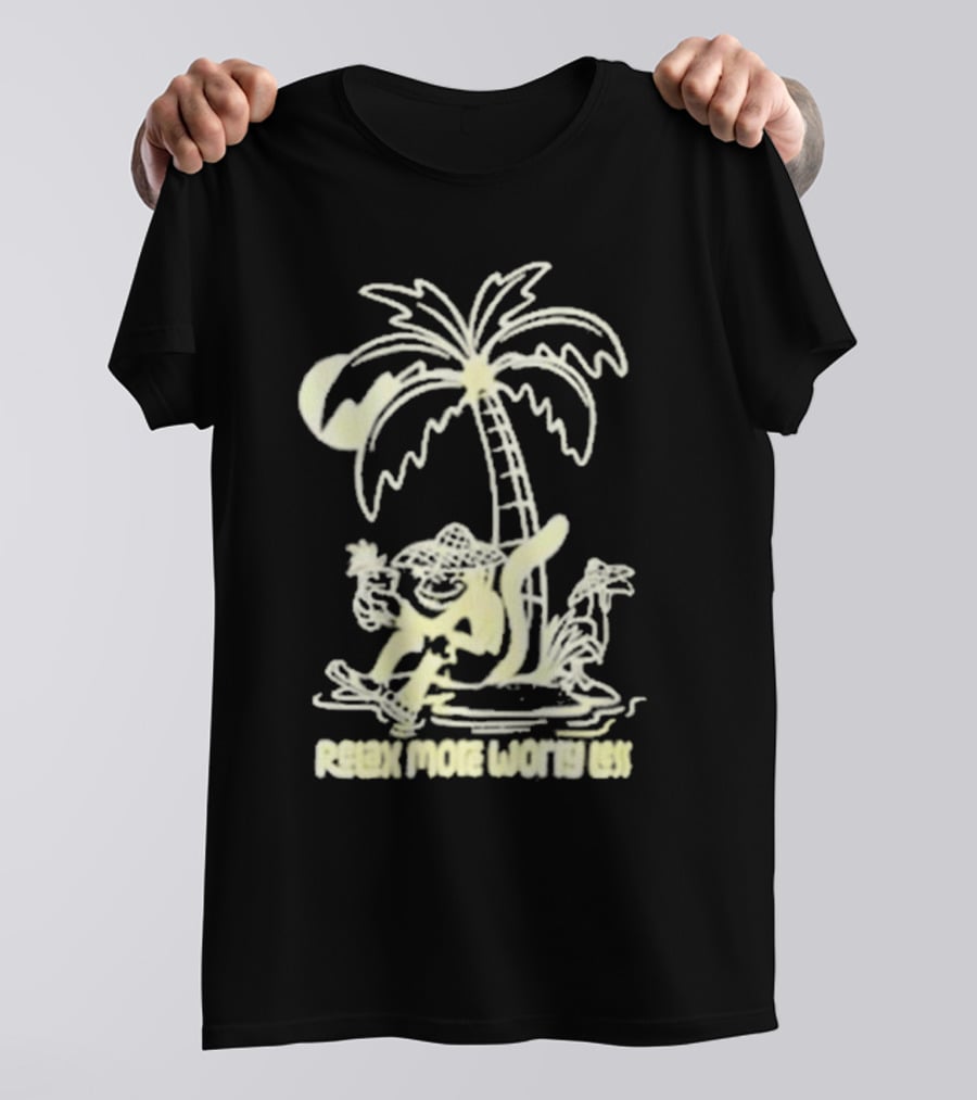 Relax More Worry Less Monkey Under Palm Tree With Drink T-Shirt