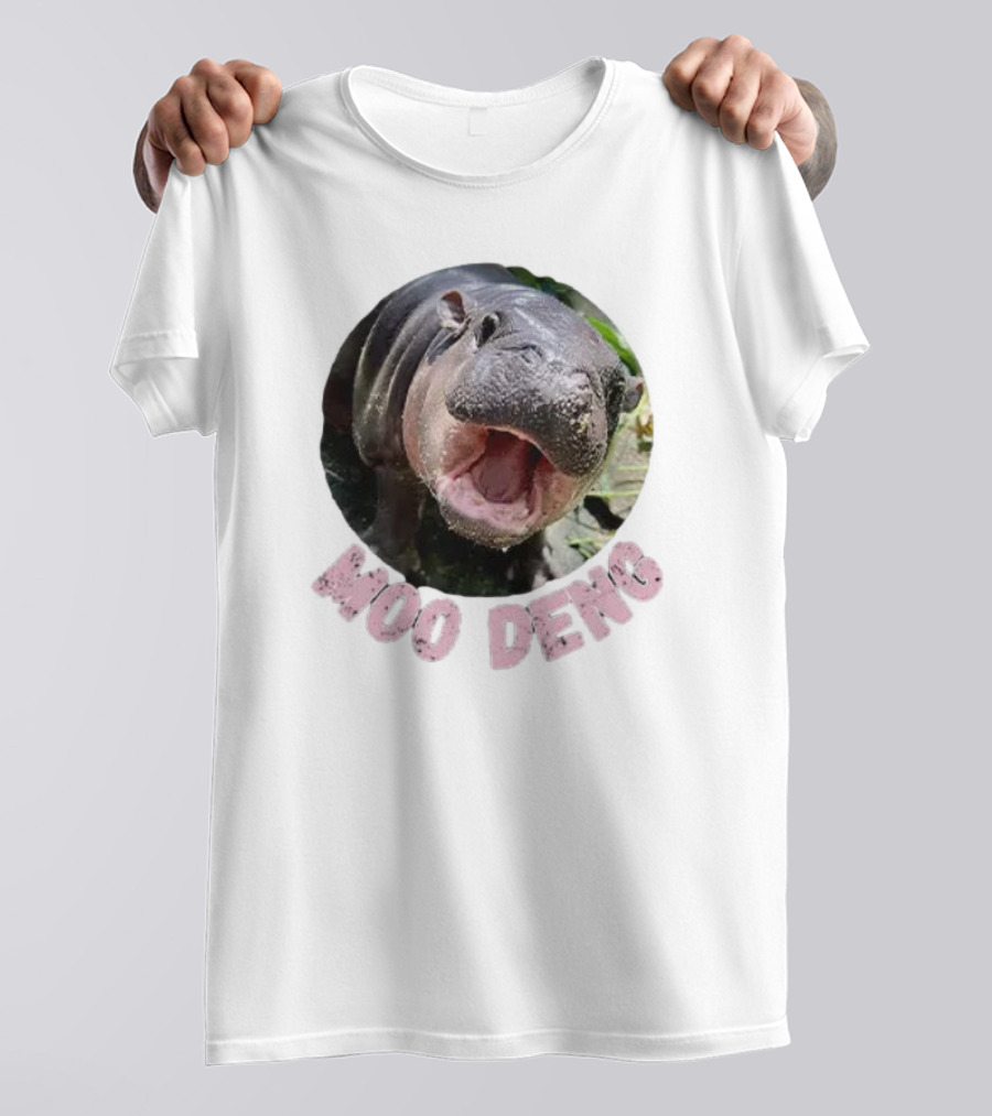 Moo Deng Cute Baby Hippo Picture Thai Bouncy Pig T-Shirt