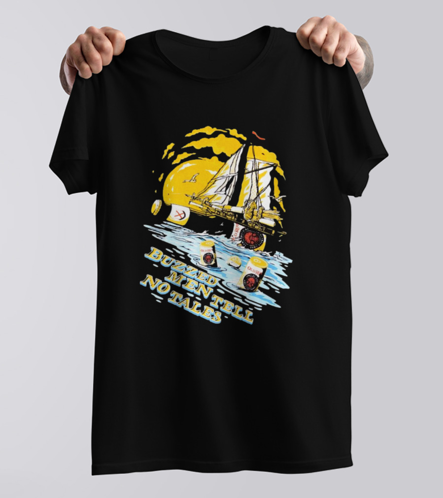 Buzzed Men Tell No Tales With Sailboat And Old Style Beer Can Waves T-Shirt