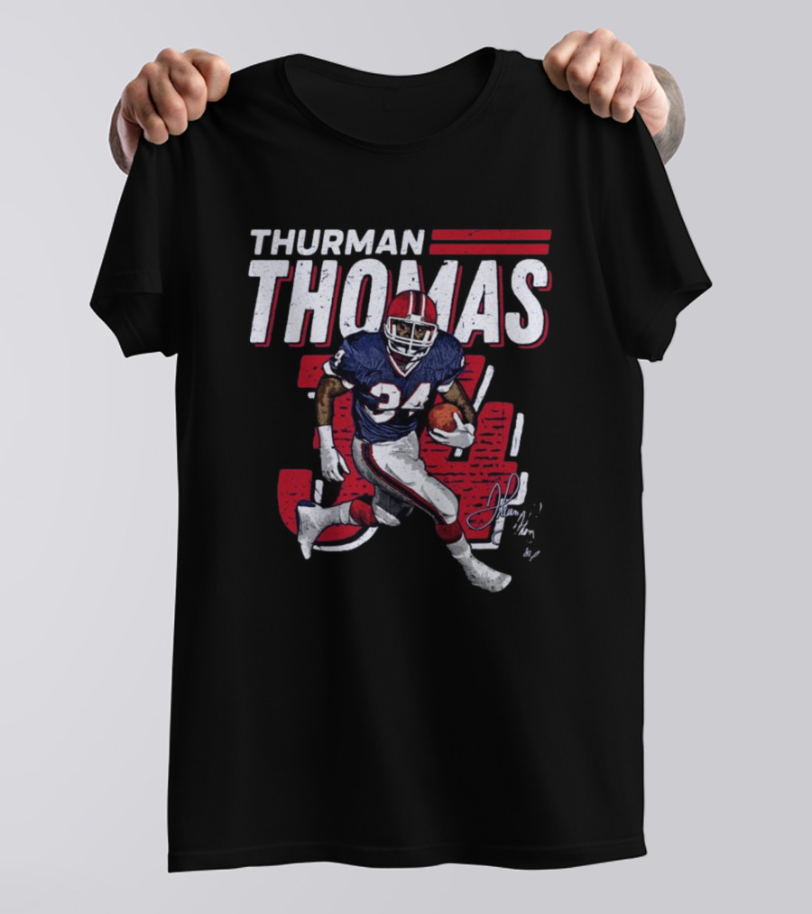 Thurman Thomas Buffalo Bills NFL 34 Signature Run T-Shirt