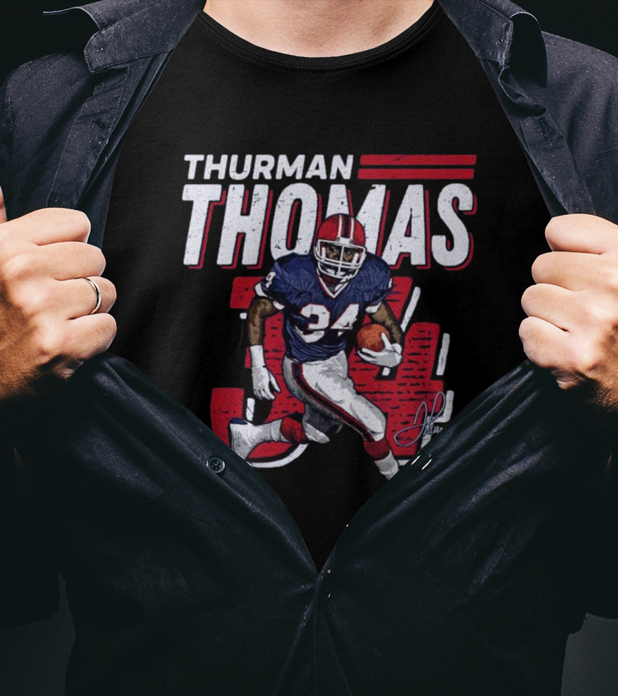 Thurman Thomas Buffalo Bills NFL 34 Signature Run T-Shirt
