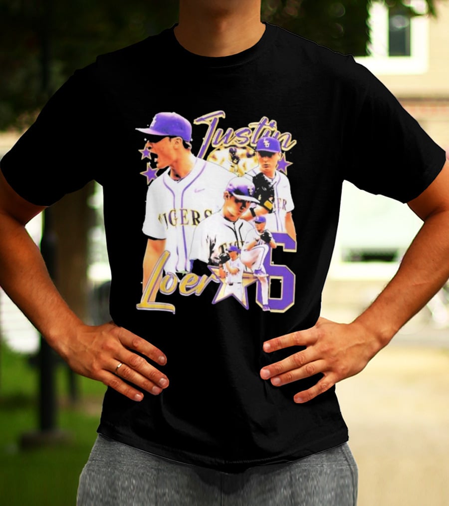 Justin Loer 6 LSU Tigers Baseball Pitcher Collage T-Shirt