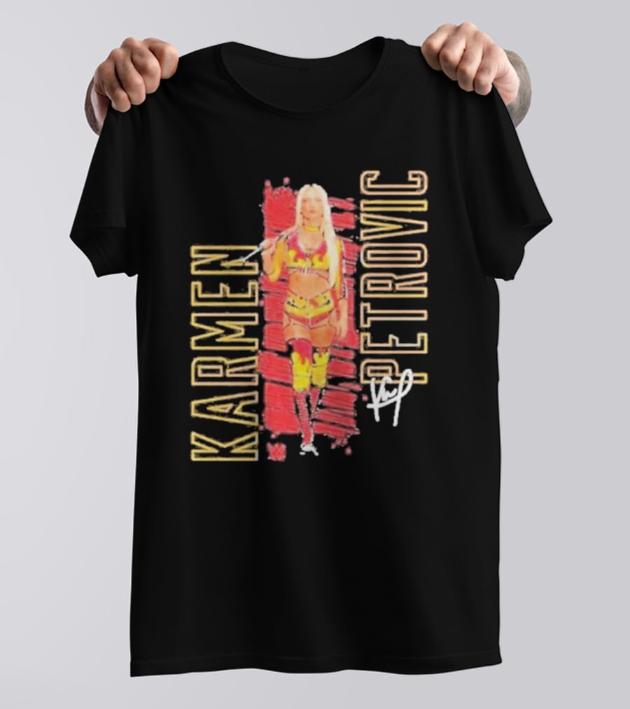 Karmen Petrovic Vertical Signature With Bold Red And Yellow Athlete T-Shirt
