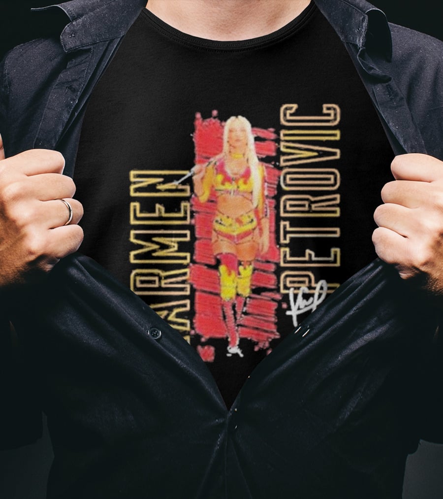 Karmen Petrovic Vertical Signature With Bold Red And Yellow Athlete T-Shirt