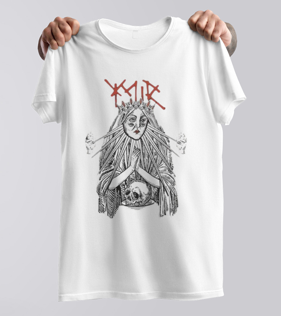 YMIR Fatal Faith Crowned Figure With Skull And Radiating Hands T-Shirt