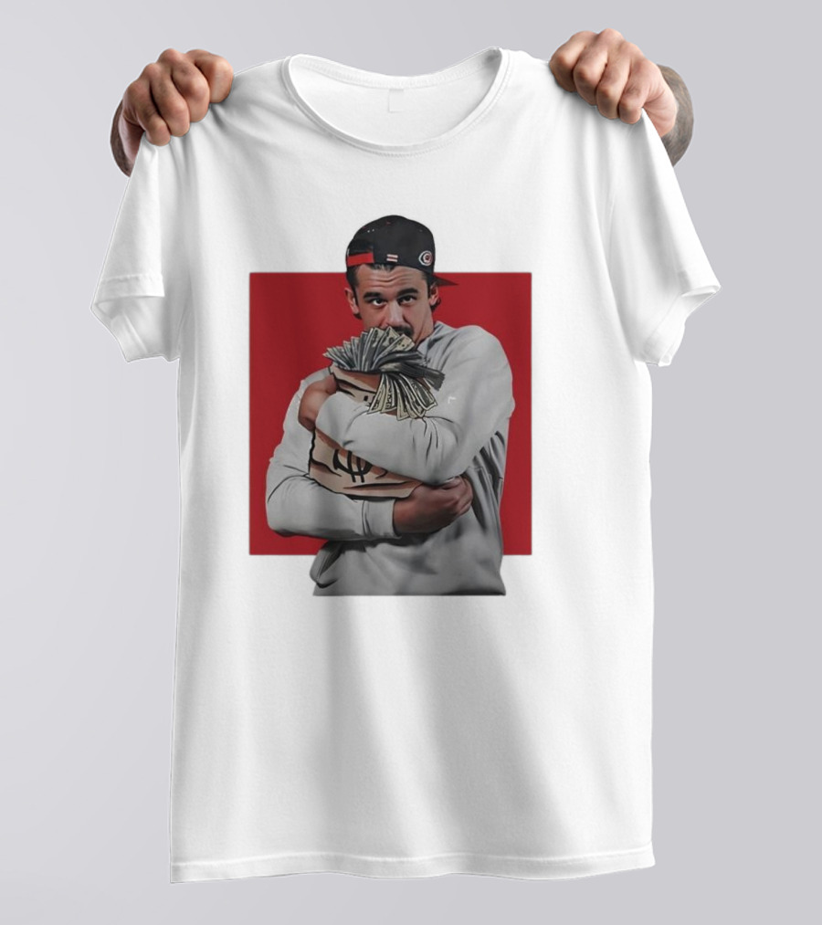 Seth Jarvis Holding Money Bag In Hockey Cap T-Shirt