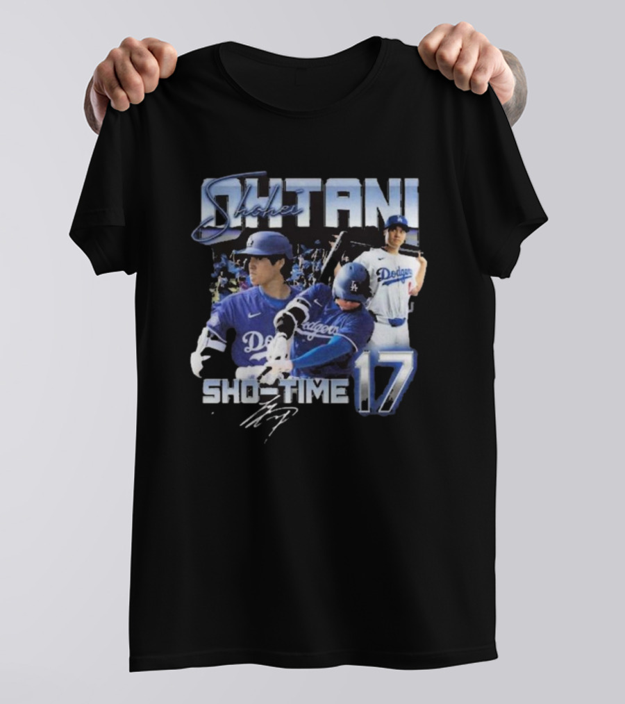 Shohei Ohtani Dodgers Sho Time 17 Signature Baseball Action T-Shirt
