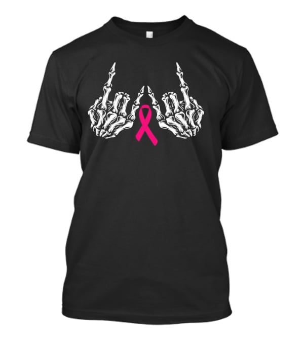 Skeleton Rock Hand Breast Cancer Awareness Pink T-Shirt