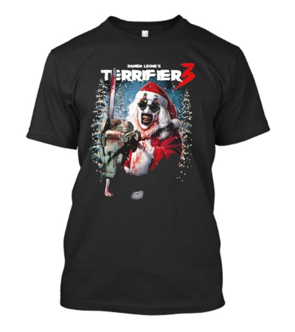 Damien Leone's Terrifier 3 Merry Mayhem Santa With Chainsaw T-Shirt