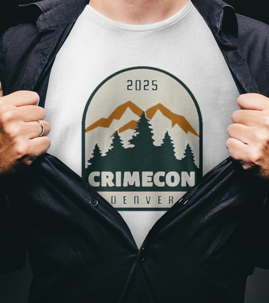 2025 Crimecon Denver Colorado Mountain Forest Badge T-Shirt