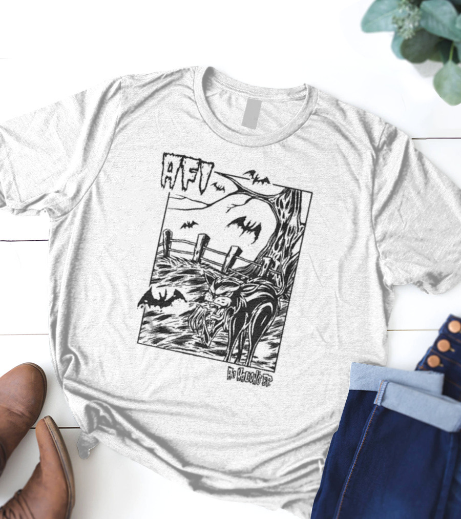 AFI All Hallow's Eve Bats And Black Cat In Haunted Scene T-Shirt