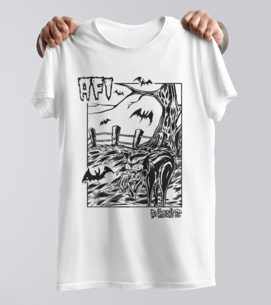 AFI All Hallow's Eve Bats And Black Cat In Haunted Scene T-Shirt