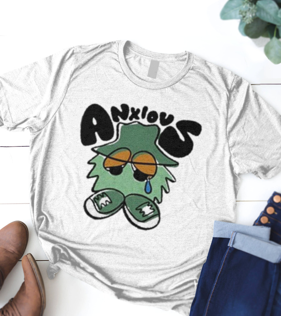 Anxious Fuzzball Green Teardrop Sneaker Character T-Shirt