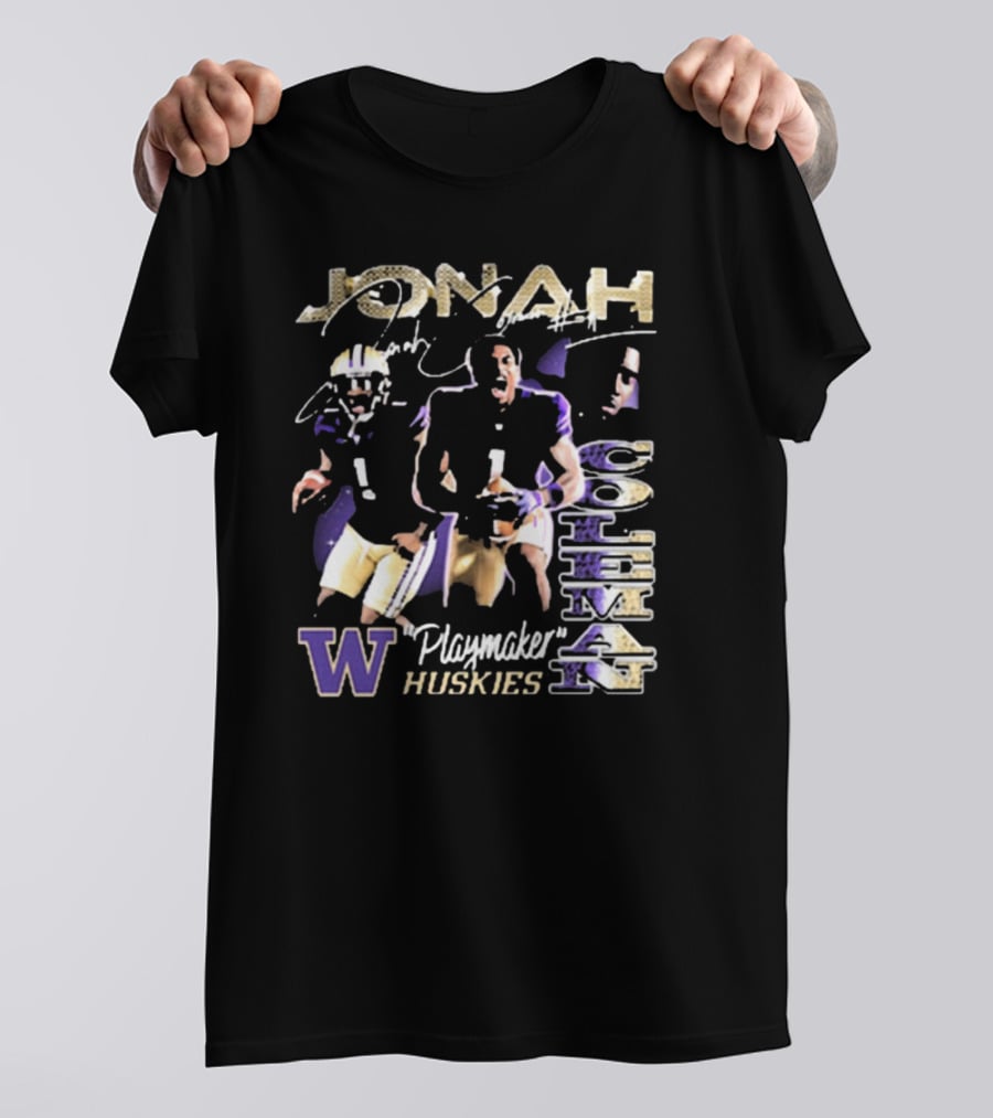 Jonah Coleman Washington Huskies Playmaker 90s Retro Signature W Huskies T-Shirt