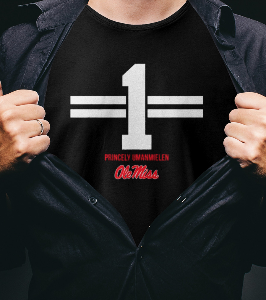 Ole Miss Princely Umanmielen Number 1 Football Stripe T-Shirt