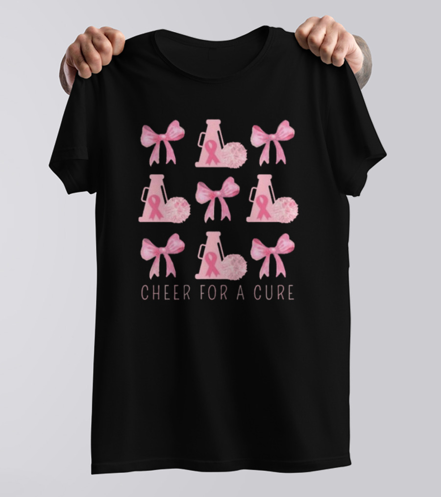 Cheer For A Cure Breast Cancer Awareness Pink Ribbon Bow T-Shirt