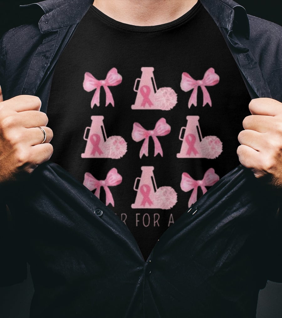 Cheer For A Cure Breast Cancer Awareness Pink Ribbon Bow T-Shirt