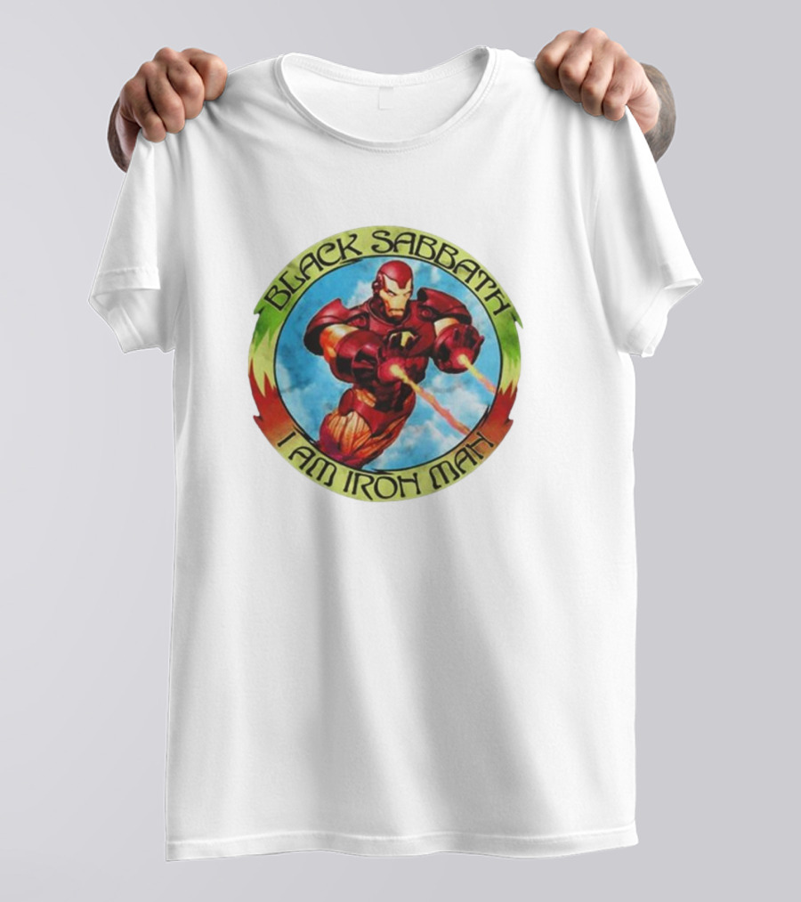 Black Sabbath I Am Iron Man Circle Iron Man Suit Heroic Pose T-Shirt