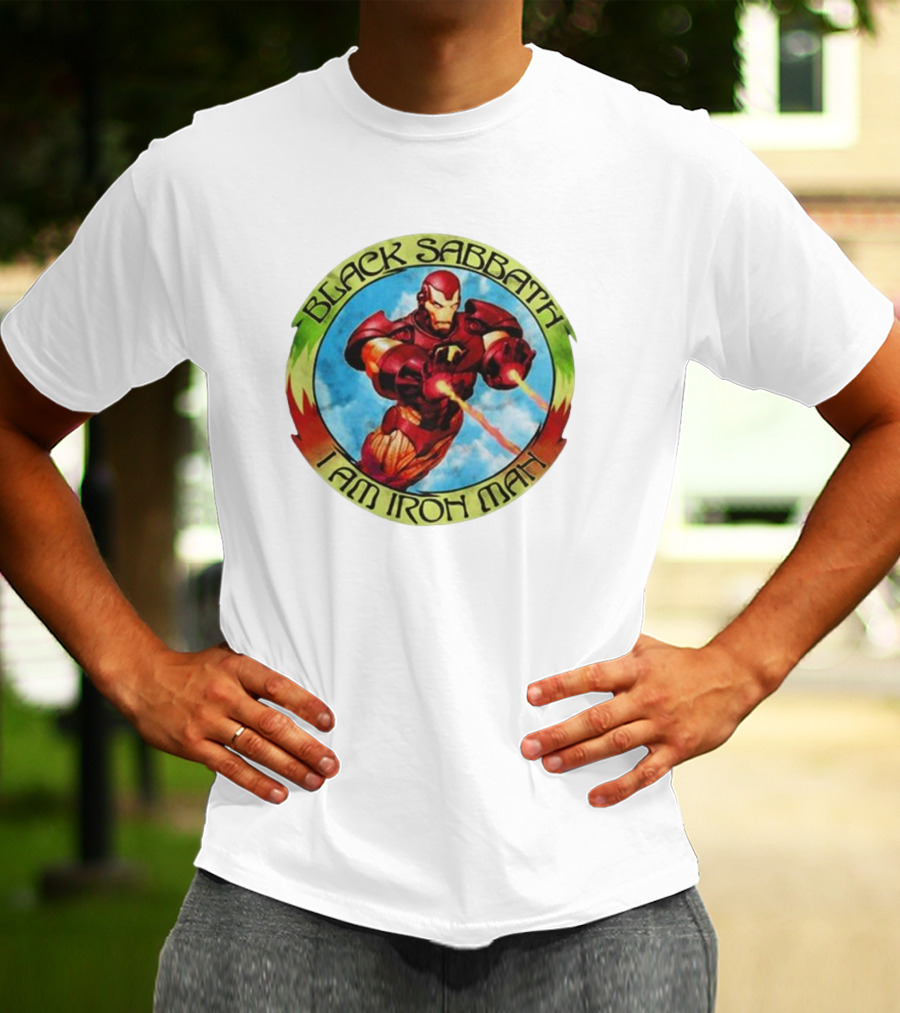 Black Sabbath I Am Iron Man Circle Iron Man Suit Heroic Pose T-Shirt