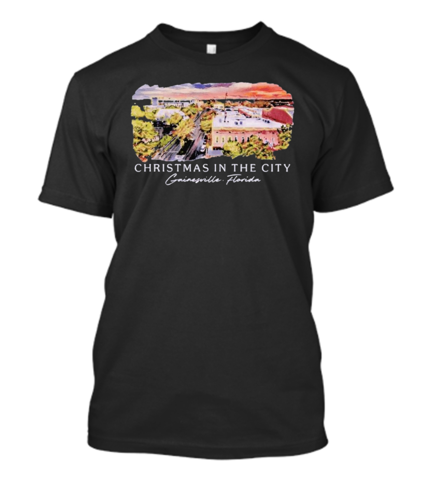 Christmas In The City Gainesville Florida Skyline T-Shirt