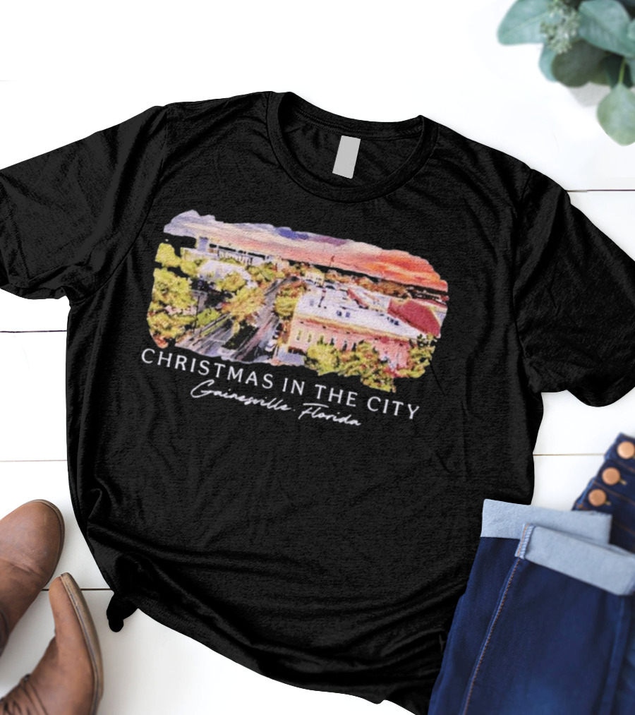 Christmas In The City Gainesville Florida Skyline T-Shirt