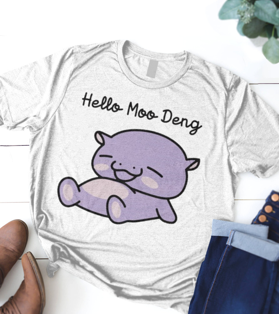 Hello Moo Deng Kawaii Happy Pig Character T-Shirt