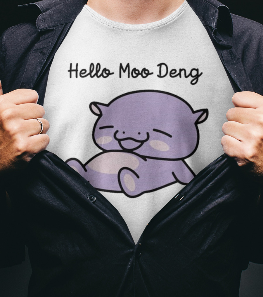 Hello Moo Deng Kawaii Happy Pig Character T-Shirt
