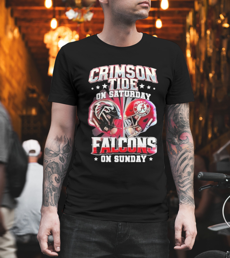 Crimson Tide On Saturday Falcons On Sunday Football Helmets T-Shirt
