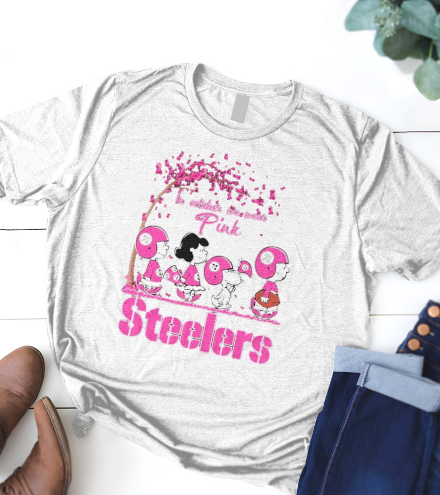 In October We Wear Pink Snoopy Steelers Breast Cancer Awareness T-Shirt