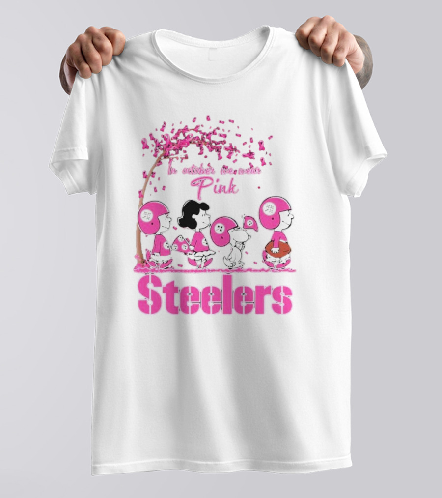In October We Wear Pink Snoopy Steelers Breast Cancer Awareness T-Shirt